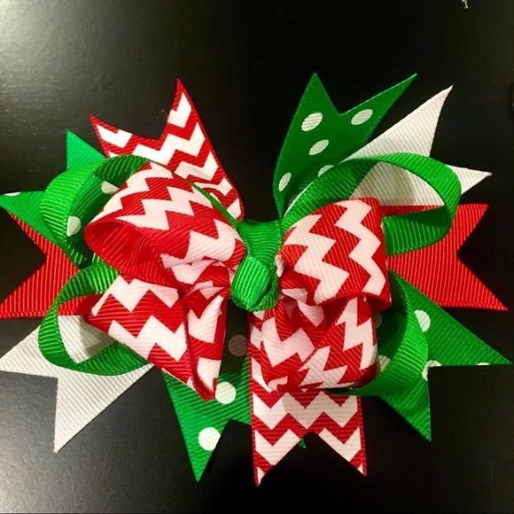 Two Christmas Hair Bows with Alligator Clip- 2 Random Grosgrain Hair Bows - Picture 1 of 6